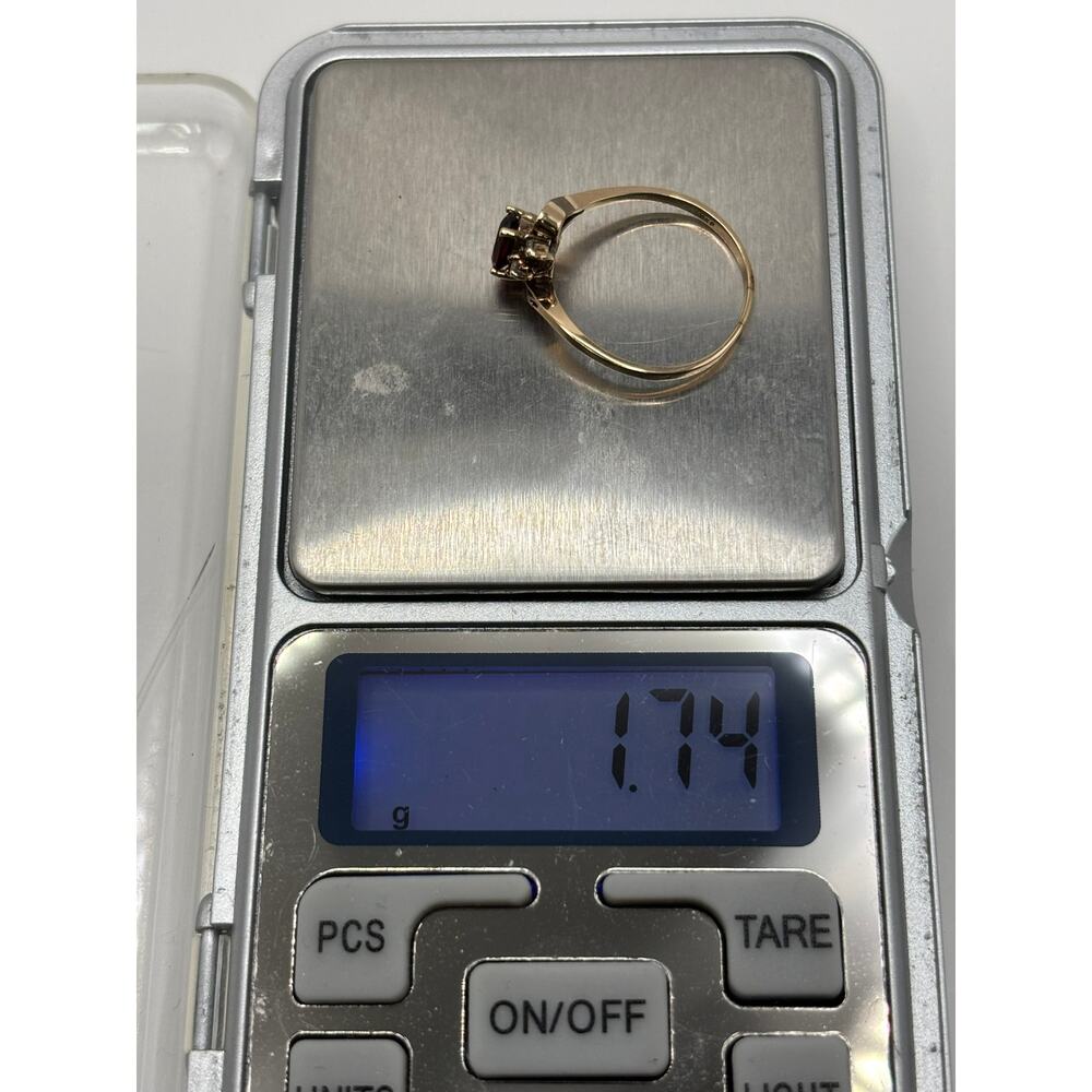 10K Solid Yellow Gold Garnet Diamond Ring Size 7.5 #78151 - Picture 9 of 9